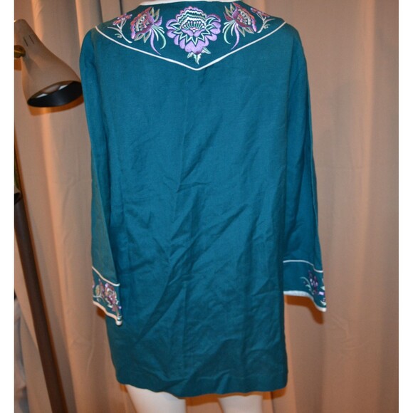 Vintage Bob Mackie Whimsical Art on Teal Pop Art Boho Tunic - Picture 6 of 7